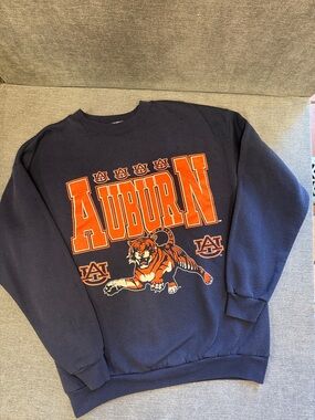 Tultex Navy Crewneck Sweatshirt with Orange Auburn Graphic